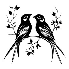 Fototapeta premium two birds on a branch, couple of love birds vector illustration keywords
