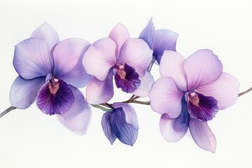 Purple Orchid Flower Plant Inflorescence Watercolor Painting Soft Lighting on White Background