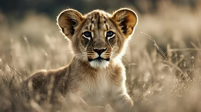 the looking lion bear white baby fur carnivore eyes grass snout felidae cub mammal camera wildlife animal zoo cat open sitting field video