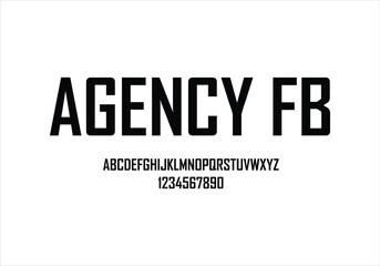 Agency font for logo and headline. Isolated vector typeset