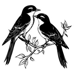 Fototapeta premium two birds on a branch, couple of love birds vector illustration keywords