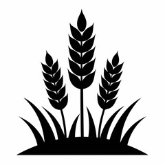 Black Silhouette of Wheat Field Vector Art Illustration