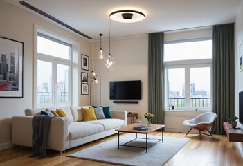 Fototapeta premium Futuristic Living Room Decor: A Technology-Driven Approach