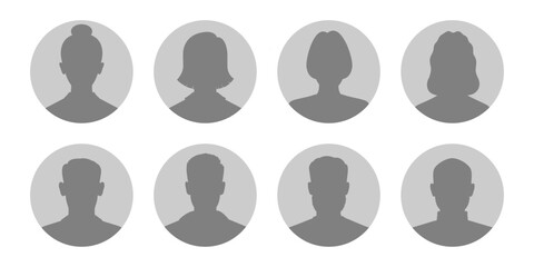 Men and women avatars set. Male and female silhouettes abstract people. User profiles badges. Unknown or anonymous persons. Vector illustration