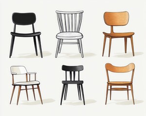 Minimalist Scandinavian Chair Collection Hand Drawn Doodle Icons Set