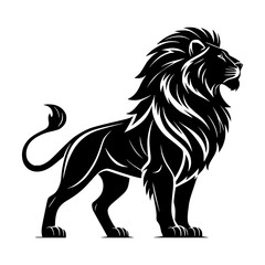 Majestic Lion Silhouette: Strength and Elegance in Black and White.
