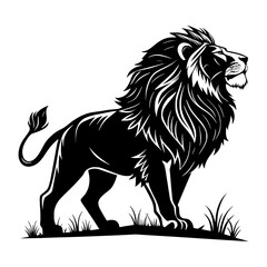 Majestic Lion Silhouette: Strength and Elegance in Black and White.