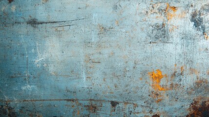 Close-up of an old, weathered blue metal surface with rust patches and scratches, highlighting its industrial and textured character.
