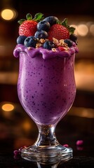 Vibrant Purple Smoothie with Fresh Berries in Elegant Glass