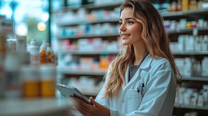 Female Pharmacist Assisting Customer with Prescription Advice and Consultation in Modern Pharmacy