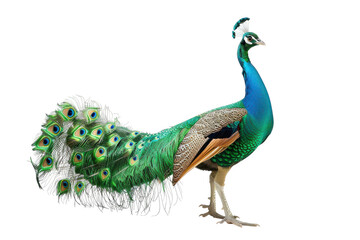 Stunning Hyperrealistic Image of a Female Green Peafowl Isolated on White Background for Nature and Wildlife Projects