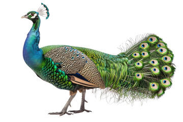 Obraz premium A Stunning Hyperrealistic Rendering of a Female Green Peafowl Isolated on a White Background Perfect for Nature and Wildlife Illustrations