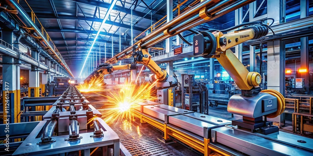 Aufkleber advanced automated machinery on a high-tech production line with glowing leds showcasing precision e