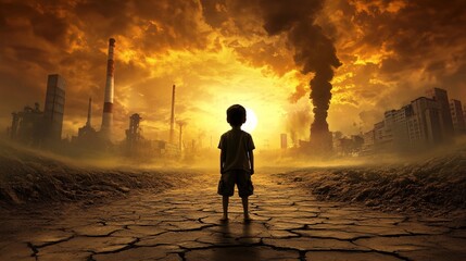 Fototapeta premium A child standing amidst dying vegetation