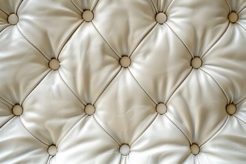 Leather background made of stitched white leather with even quilted threads. Vertical image.
