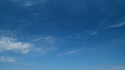 Beautiful blue sky with clouds at day as abstract background. Fresh air. Timelapse.
