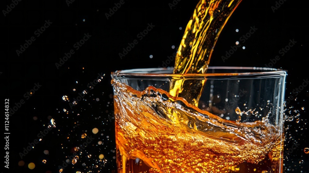 Poster a rich stream of deep red wine cascades gracefully into a crystal-clear glass, creating delightful s