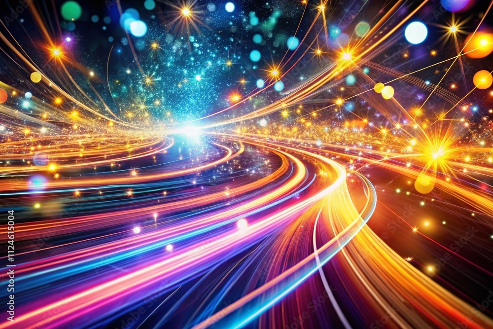 Aufkleber a dynamic abstract display of flowing light trails and glowing particles in a vivid spectrum of colo