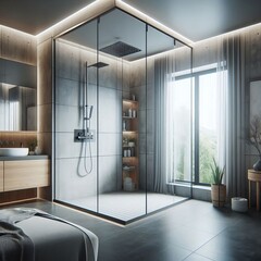 185 Frameless Shower A shower with a frameless design featuring