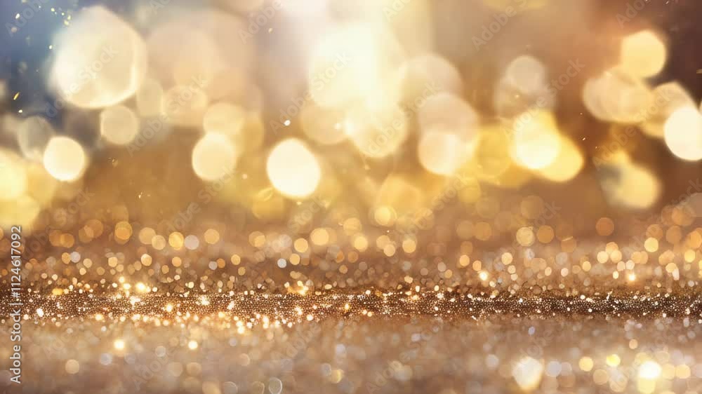 Poster a warm scene filled with golden bokeh lights and glitter, creating a festive and elegant atmosphere 