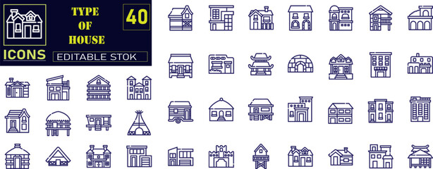 Type Houses icon. Detached House, Semi House, Bungalow icons .