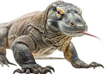 Obraz premium Hyperrealistic Komodo Dragon Isolated on Pure White Background for Wildlife and Nature Illustrations
