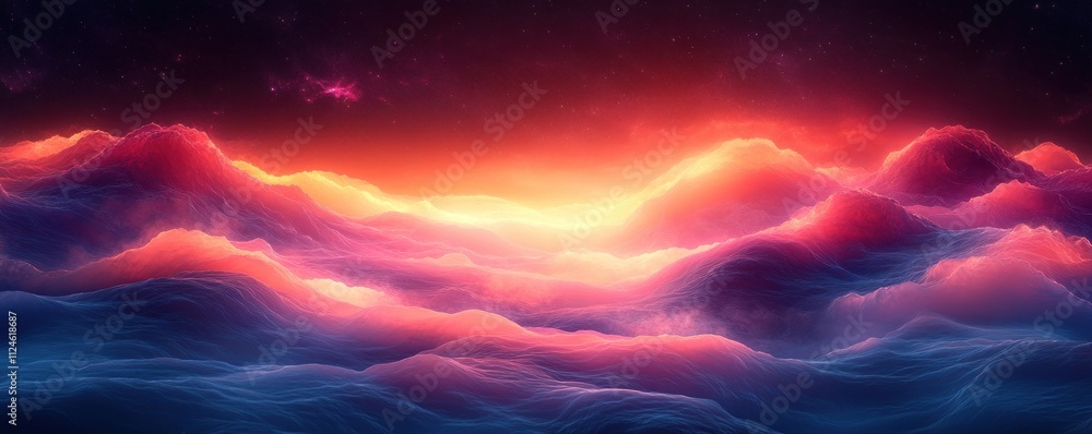 Poster Futuristic Abstract Digital Background with Neon Glow Waves for Technology and Science Applications