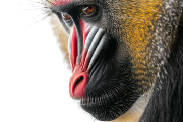 Hyperrealistic Mandrill Isolated on Pure White Background for Artistic and Educational Use
