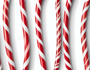 Fototapeta premium Festive candy canes with red and white stripes on white background Generative AI