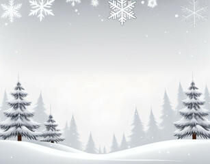 Obraz premium Post card format on clear white background of Merry Christmas theme, with copy space. Illustration of snowflakes falling softly over a snowy landscape Generative AI