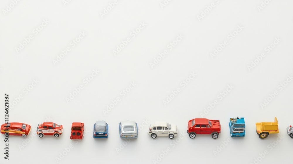 Aufkleber toy cars, blocks, and dolls lie on a white surface, creating a playful arrangement perfect for showc