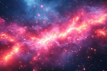 Naklejka premium A vibrant cosmic scene showcasing swirling clouds and bright stars in deep space.