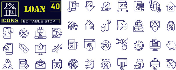 Outline icons set depicting student loans concepts such as debt burden icons .