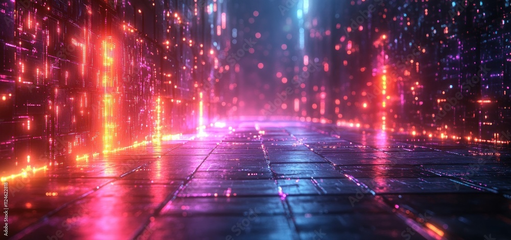 Aufkleber futuristic neon geometric landscape in cyberpunk style with depth of field