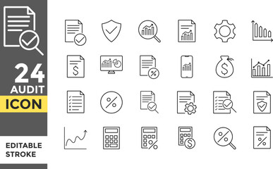 Audit Editable line stroke icon set. Perfect for financial presentations. Accounting icons collection. Check and audit symbol. Quality control icon sign
