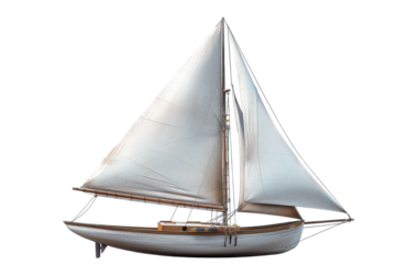 A hyperrealistic sailboat beautifully isolated on a pure white background ideal for a variety of design and marketing uses.