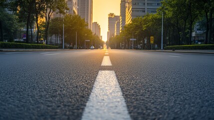 Fototapeta premium A road in a city with blurred buildings in the background.