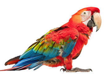 Fototapeta premium Stunning Hyperrealistic Scarlet Macaw Isolated on Pure White Background for Use in Nature and Wildlife Projects