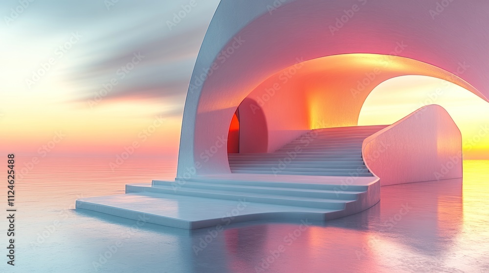 Aufkleber a serene architectural space with smooth curves and soft lighting.