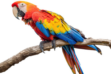 Obraz premium Stunning Hyperrealistic Scarlet Macaw Perched on an Invisible Branch Overlooking a Vibrant Jungle Scene