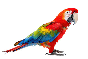 Obraz premium Vibrant Hyperrealistic Scarlet Macaw Side Profile Isolated for Wildlife Conservation and Education Use