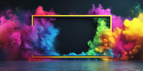 Vibrant Colorful Smoke and Powder Explosion Frame with Dark Background for Creative Arts, Photography, and Design Projects