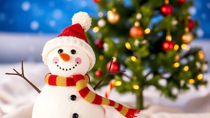 Obraz premium Beautiful snowman in winter landscape