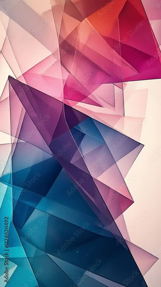 Aufkleber abstract geometric composition: layers of translucent triangles in vibrant hues of pink, red, and bl