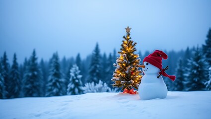 Obraz premium Beautiful snowman in winter landscape