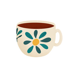Tasse avec motif floral rétro années 60/70 en PNG sur fond transparent