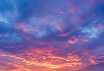 Obraz premium Dramatic cloudy sky with vibrant orange and blue colors at sunset