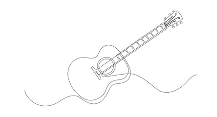 Guitar one continuous line illustration. Hand drawn doodle sketch of musical instrument