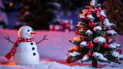 Obraz premium Beautiful snowman in winter landscape