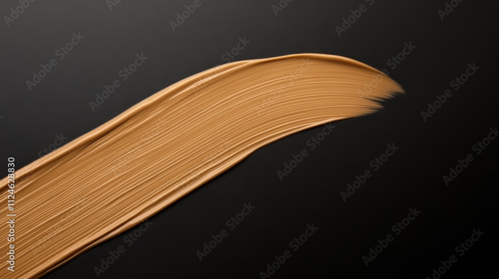 Poster close-up of a creamy light beige cosmetic foundation applied on a glossy black surface, highlighting
